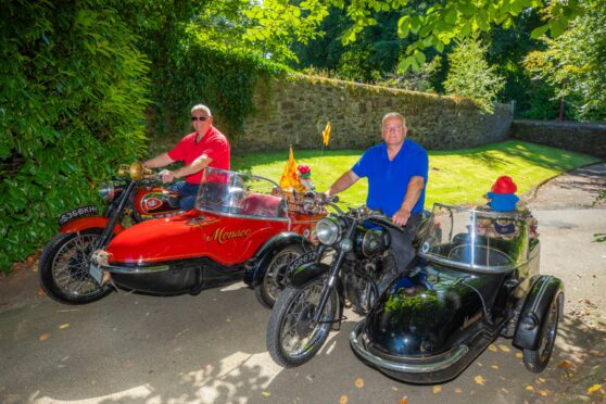 Grant and Fraser Miller with their BSA motorbikes and sidecars in Crieff.