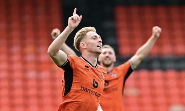 Kai Fotheringham celebrates scoring for Dundee United. Image: SNS