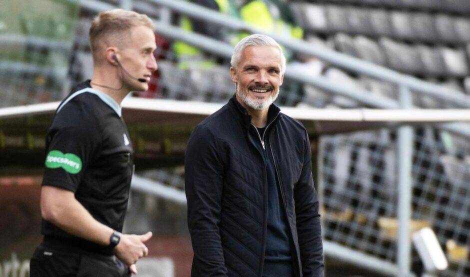 Jim Goodwin on the touchline during Dundee United's draw against Morton