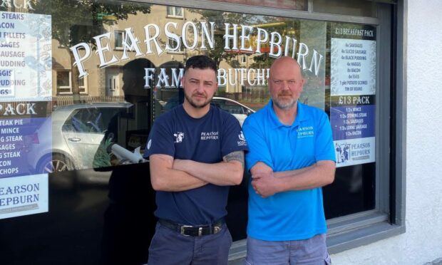 Sean Graham and Craig Hepburn outside Pearson Hepburn Butcher and Poulterer in Valley Gardens, Kirkcaldy.