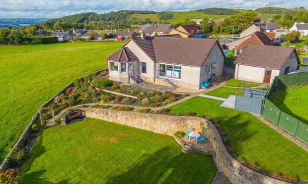 An aerial view of the bungalow.