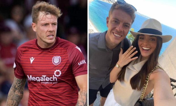 Arbroath ace David Gold and fiancee Claire after she said 'yes' to his Nice proposal. Image: SNS / David Gold