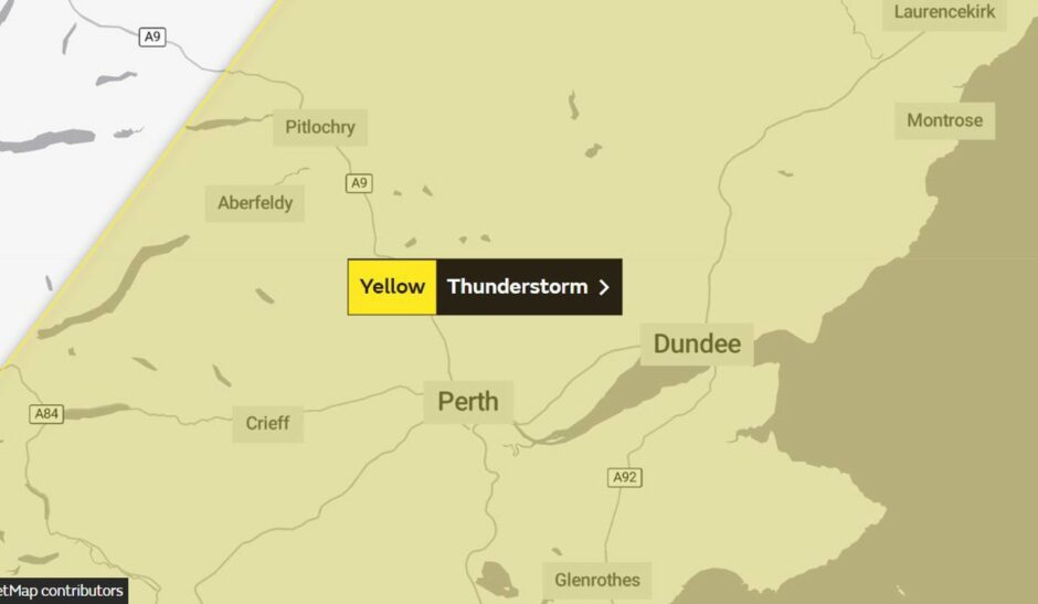 Yellow weather warning over Tayside and Fife.
