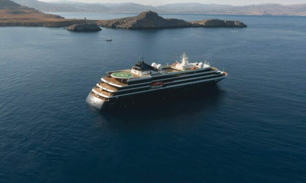 An aerial shot of the World Traveller cruise ship, which will no longer dock in Dundee.