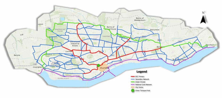 Dundee's active travel network on a map. 