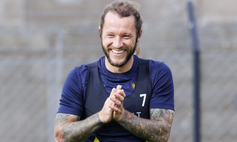 Stevie May during a St Johnstone training session.