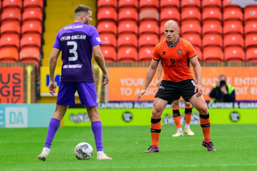 Liam Grimshaw facing Airdrieonians for Dundee United