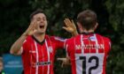 Danny Mullen celebrates with ex-Dundee FC team-mate Paul McMullan for Derry City. Image: Shutterstock