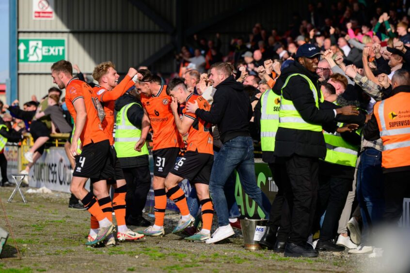 The celebrations that followed  Dundee United's Highland winner