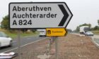 Aberuthven Auchterarder slip road sign on A9.