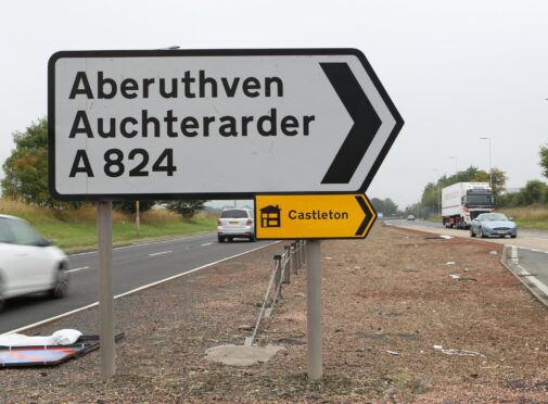 Aberuthven Auchterarder slip road sign on A9.