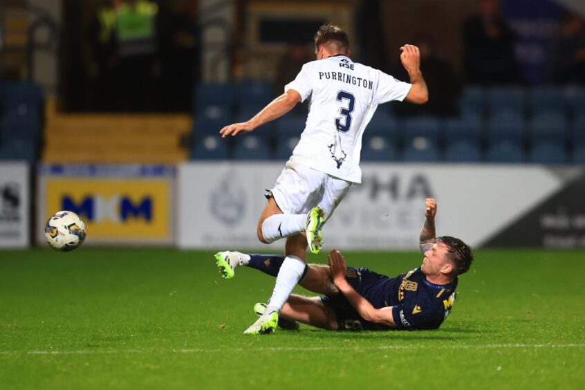 Jordan McGhee stops a Ross County attack. Image: David Young/Shutterstock