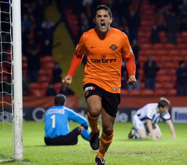Damian Casalinuovo after scoring for Dundee United.