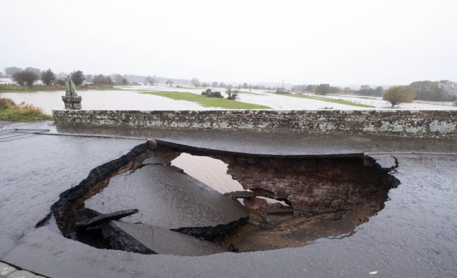 Bridge of Dun destroyed by Storm Babet.