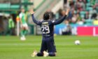 Dundee's Antonio Portales takes a moment before kick-off at Hibs. Image: SNS