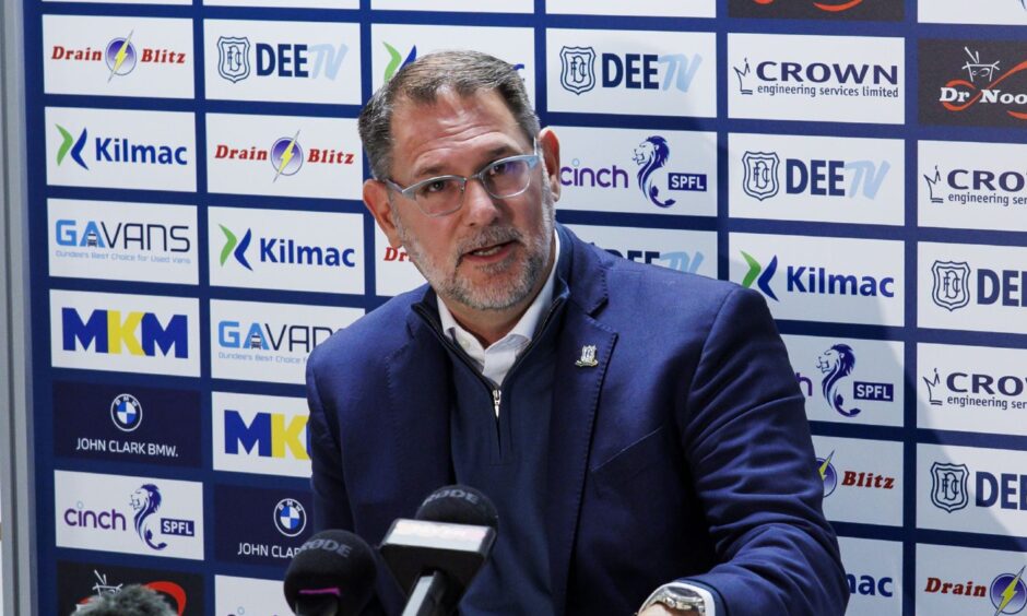 Dundee FC managing director John Nelms speaking at a press conference