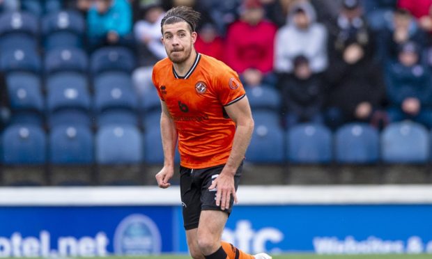Declan Gallagher in action for Dundee United at Raith Rovers.
