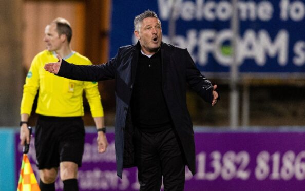 Dundee manager Tony Docherty in the dugout against Ross County. Image: SNS