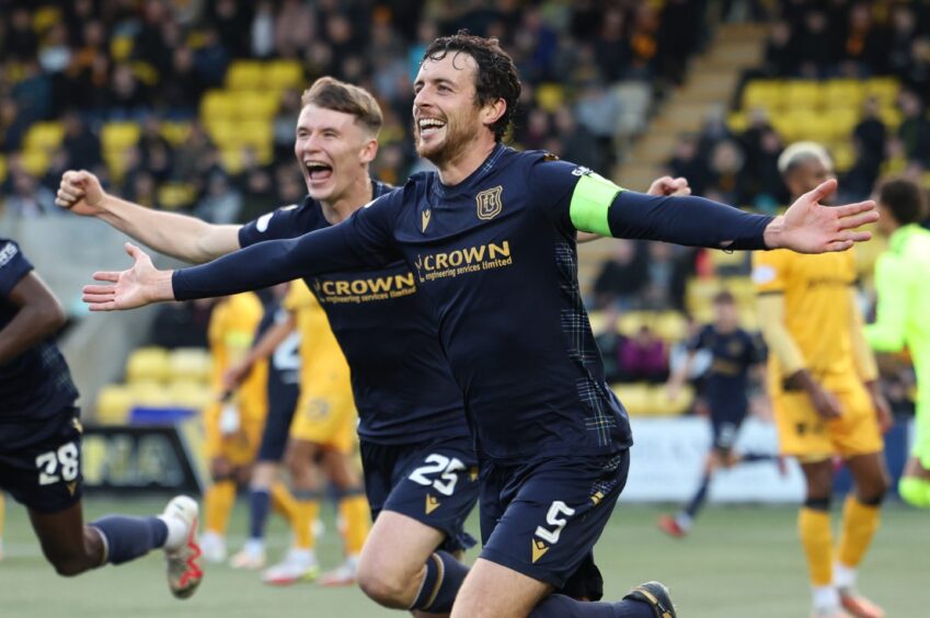 Joe Shaughnessy was the two-goal hero at Livingston for Dundee. Image: SNS