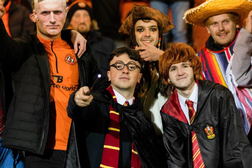 Dundee United fans dressed at Harry Potter at Halloween
