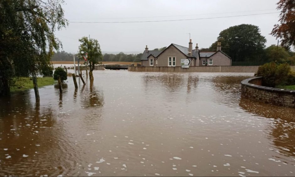 Flooding at Justinhaugh Bridge, north of the A90.