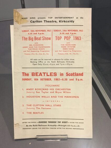 The handbill for the famous Beatles show at the Carlton Theatre in Kirkcaldy. 