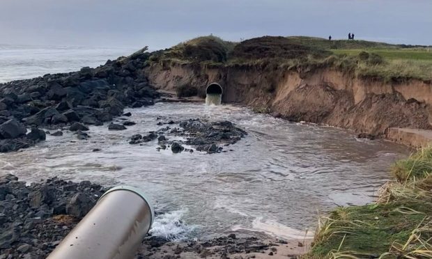 The scale of the damage to the sewer pipe near Carnoustie. Image: John Glenday