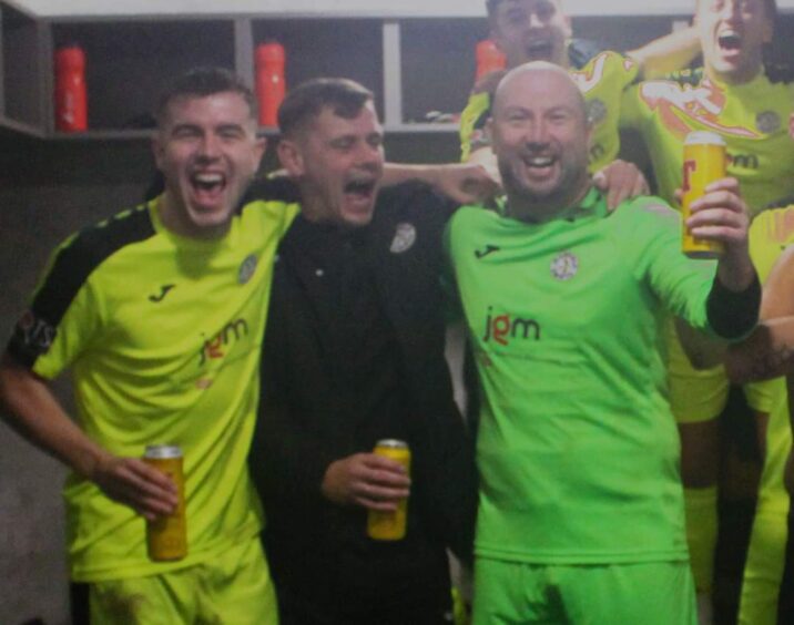 The Jeanfield dressing room celebrations. 