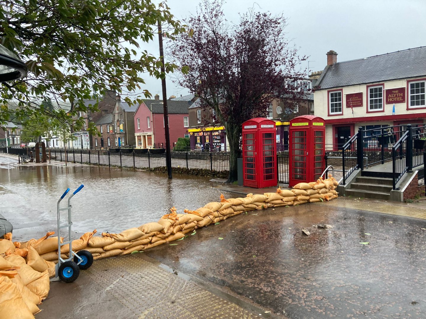 Flood measures in Alyth on Friday. 
