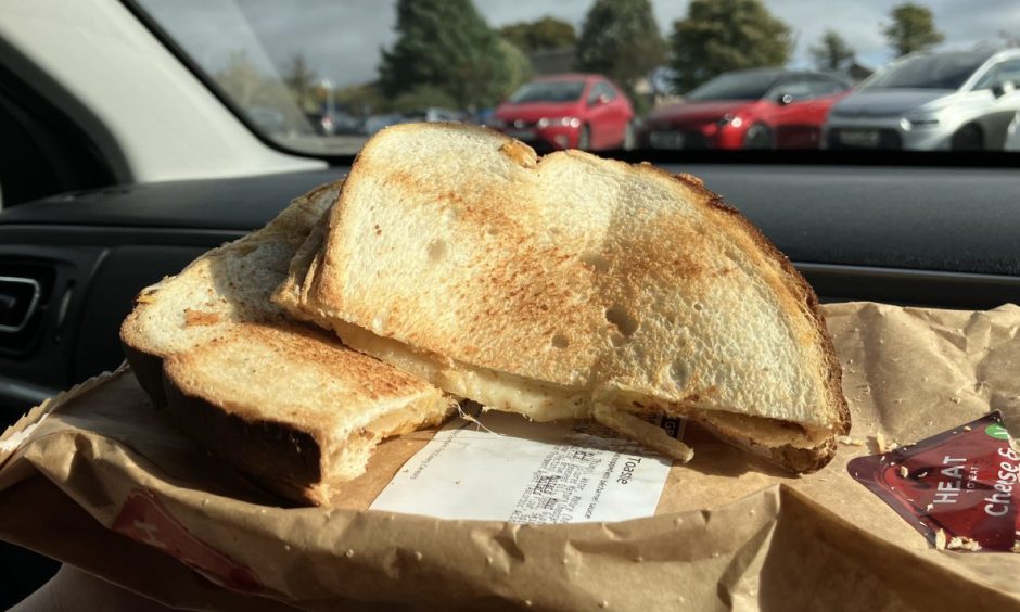 A Greggs cheese and honey mustard toastie.