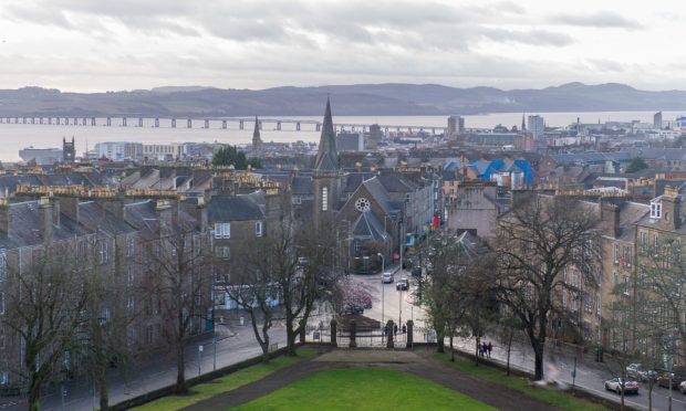 Courier News - Dundee - Kim Cessford story; CR000**** view over Dundee for stock from Morgan Academy. Picture Shows; general view (GV) looking south towards the River Tay showing the Stobswell area of Dundee, Morgan Academy, Forfar Road, Dundee, 15th  January 2019. Pic by Kim Cessford / DCT Media