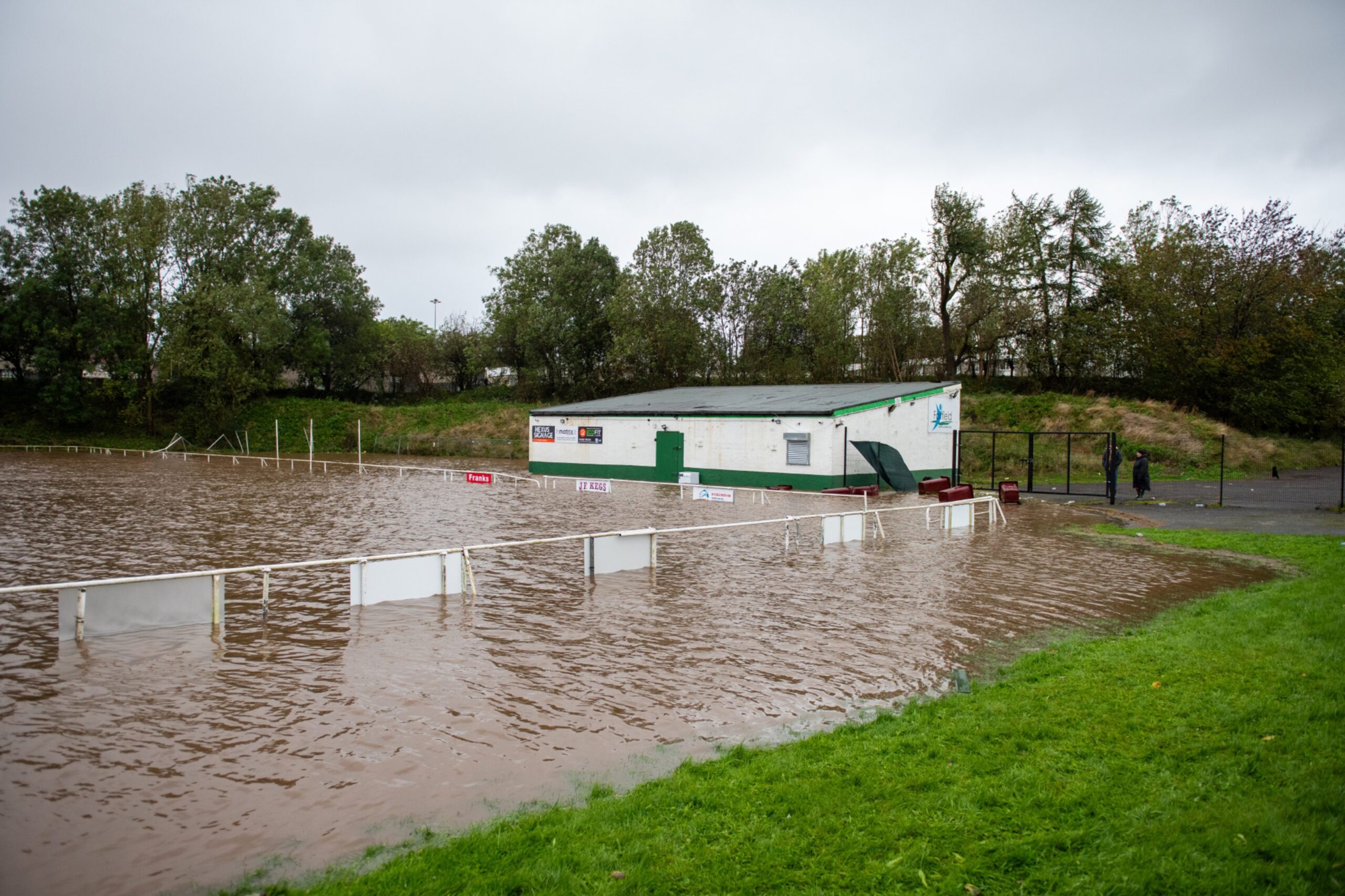 Flooded Fairfield Sports Centre, Fairfield Park, Dundee.