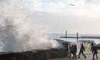 A wave crashing against the sea wall at Anstruther on Monday, October 30 2023.