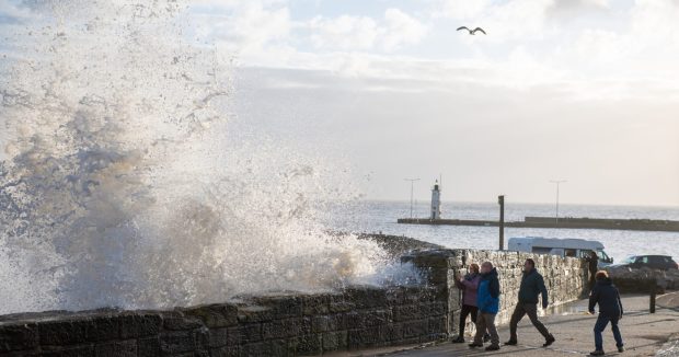 A wave crashing against the sea wall at Anstruther on Monday, October 30 2023.