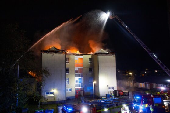The fire in Francis Street, Lochgelly this week Image: Kenny Smith/ DC Tomson.