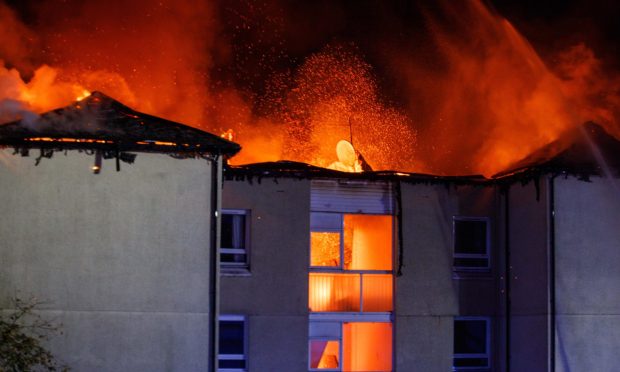 The block of flats engulfed in flames in Lochgelly.