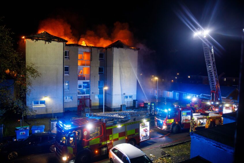 The blaze destroyed the block of 12 flats.