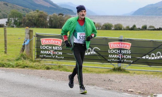 Perth's Kenneth Stewart, 72, running his 21st Loch Ness Marathon.