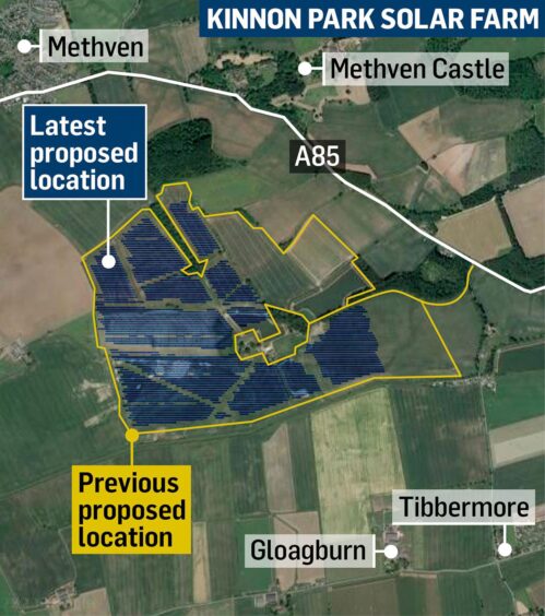 Map showing site solar farm will cover, compared to previous area.