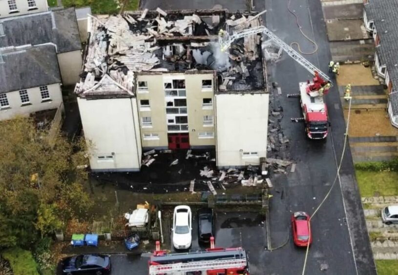 Drone image shows full extent of the devastation 24 hours on from the blaze at the flats in Lochgelly.