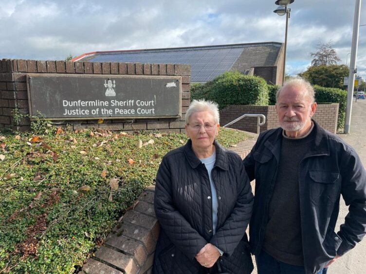 Margaret and John Jones outside Dunfermline Sheriff Court
