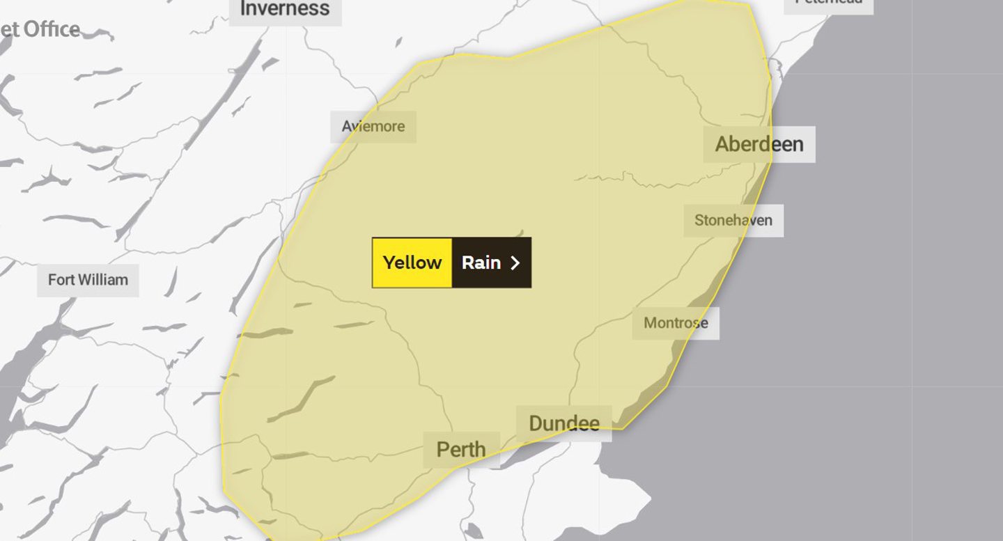 Area covered by the Met Office weather warning for rain.