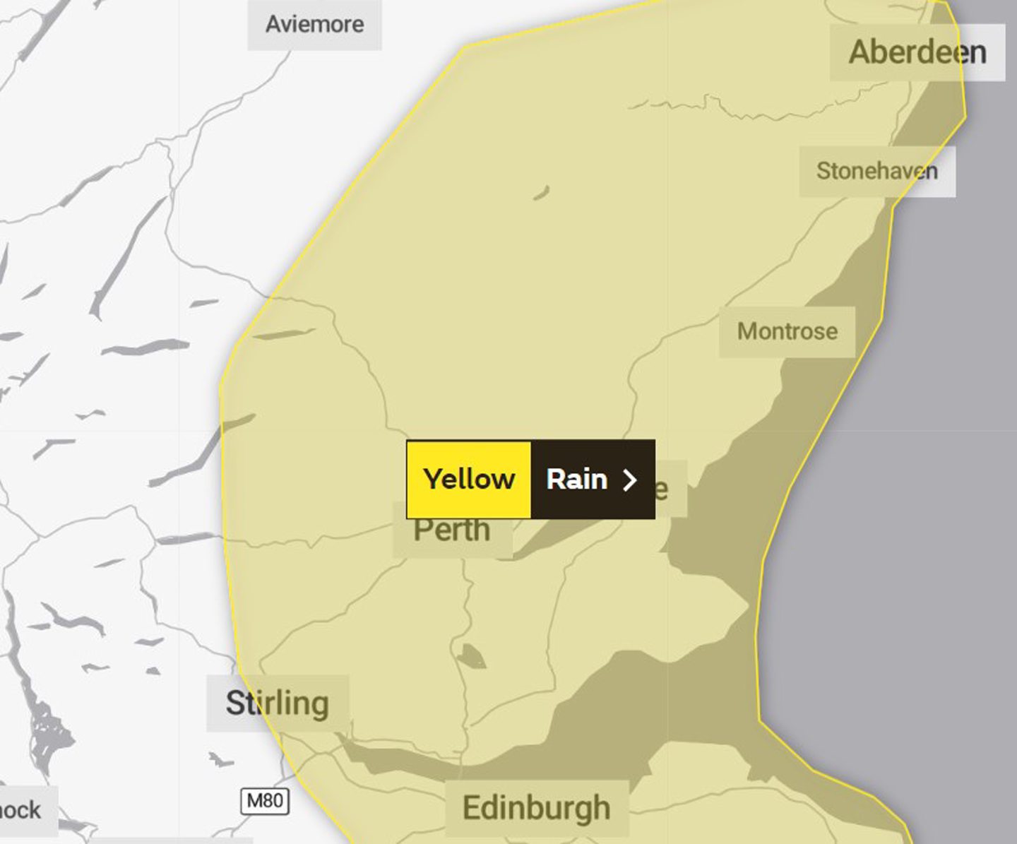 Met Office warning for rain covering Tayside and Fife on October 27 2023.