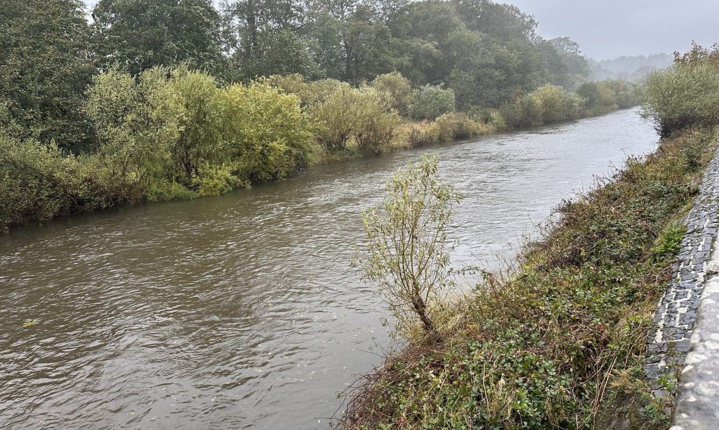 The water in the River South Esk in Brechin is already high as Storm Babet hits.