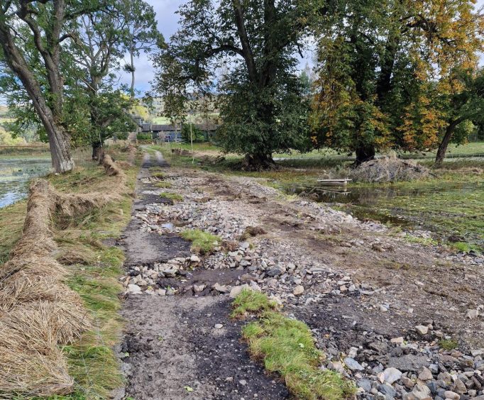 A farm track was destroyed by the flooding in a Perthshire village