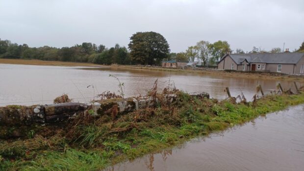 Flooding beside the former Justinhaugh Hotel in Forfar.