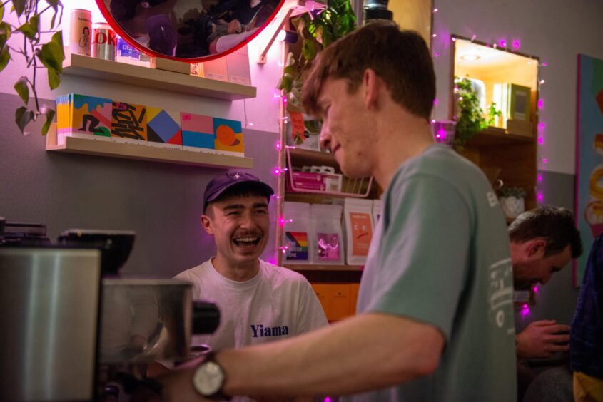 Baristas Lewis and Ali inside EH9 Espresso.