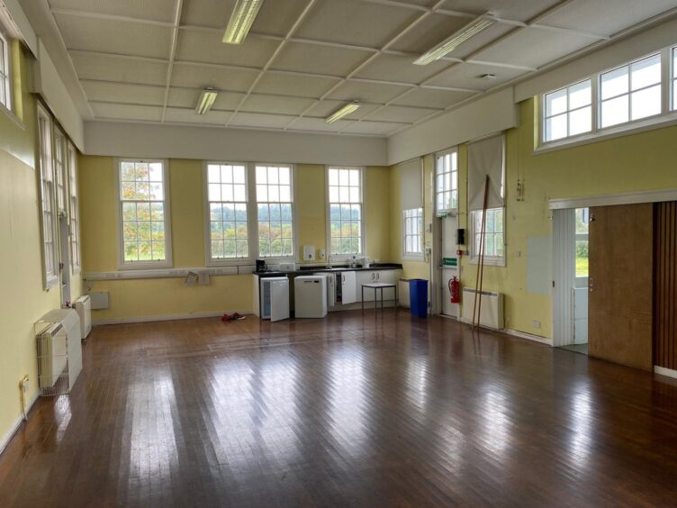 Forteviot School interior with shiny wooden floorboards
