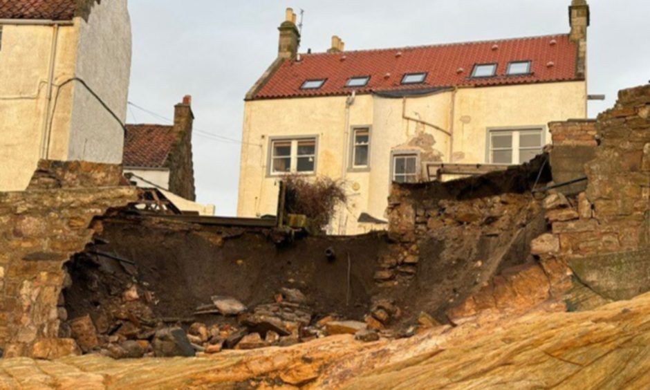 The storm-hit Pittenweem sea wall in front of Rob and Catherine's house. 