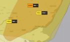The amber warning covers Dundee, Angus and large parts of Perth.